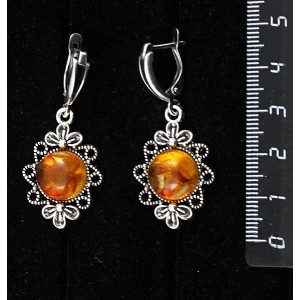 Cерьги из янтаря светлого, кабошон-мозаика,2 цветка", круг 12мм