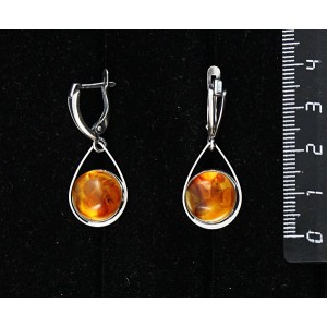 Серьги из янтаря светлого, кабошон-мозаика, круг 12мм, "капелька", швензы посеребрение