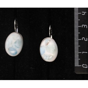 Серьги из ларимара (кабошон-мозаика, белый фон), овал 18х13мм, замок петелька
