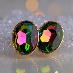 Клипсы "Вечеринка" овалы, цвет бензиновый, цвет золотистый (стекло, бижутерный сплав)