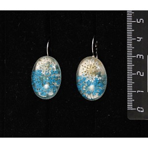 Серьги с кабошоном из пластика "два цветка", цвет морская волна, овал 25х18мм, замок петелька