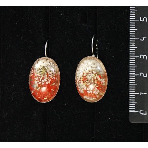 Серьги c кабошоном из пластика "два цветка", цвет красный, овал 25х18мм, замок петелька