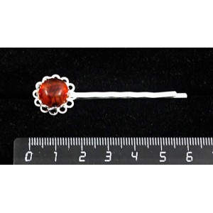 Заколка-невидимка с янтарём темным, кабошон-мозаика, круг 12мм