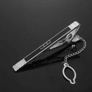 Зажим для галстука стальной "Классический" квадраты с эмалью, цвет чёрный, цвет серебристый