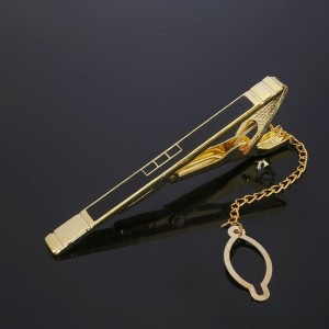 Зажим для галстука стальной "Классический" квадраты с эмалью, цвет чёрный, цвет золотистый