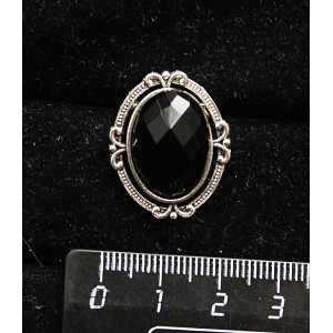 Брошь из агата черного огранка, "4 лилии", овал 18х13мм