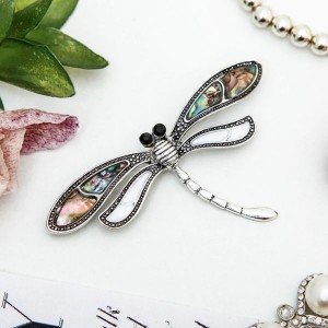 Брошь "Стрекоза" перламутр, цвет белый в черненом серебре