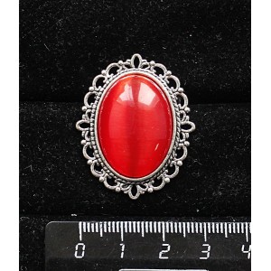 Брошь кошачьего глаза (синт.),  цвет тёмно-оранжевый, с ажурным контуром, цвет ант. серебро, овал 25х18мм