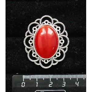 Брошь из кошачьего глаза (синт.),  цвет тёмно-оранжевый, овал 25х18мм, "ромашка"