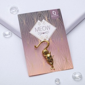 Брошь "Кошка грациозная", цвет зеленый в черненом золоте