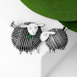 Брошь "Овечки" пара, цвет белый, цвет серебристый