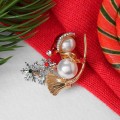 Брошь новогодняя "Снеговичек" на метле 3,5 см х 3,5 см, цветная, цвет золотистый