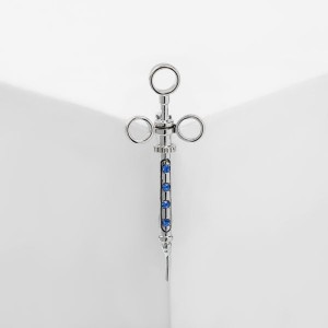 Брошь "Шприц" карпульный, цвет синий, цвет серебристый