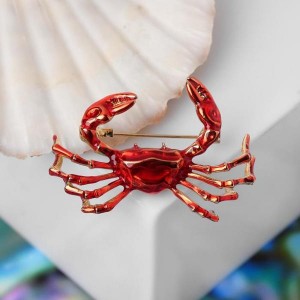 Брошь "Краб". цвет красный, цвет золотистый