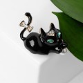 Брошь "Котёночек", цвет чёрно-белый, цвет золотистый