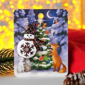 Брошь новогодняя "Снеговик" со снежинкой, цветная, цвет серебристый