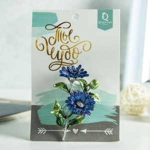 Брошь "Цветы" календула, цвет сине-зеленый, цвет серебристый