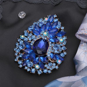 Брошь "Императрица" цветущая, цвет синий, цвет золотистый