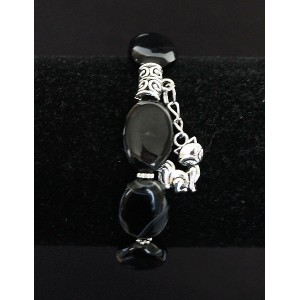 Браслет из агата черного, овалы 18х13мм, с подвеской