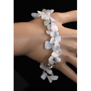 Браслет из аквамарина, облепиха, две нити, на застежке