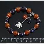 Браслет из аметиста (огранка) и сердолика, шарик 10мм, с подвеской