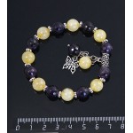 Браслет из аметиста (огранка) и цитрина, шарик 9-10мм, с подвеской