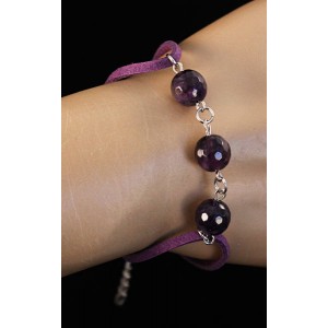 Браслет из аметиста (огранка) "3 шарика", шарик 10мм, на шнурке