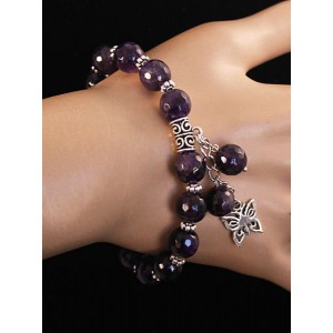 Браслет из аметиста, шарик 10мм, огранка, с подвеской