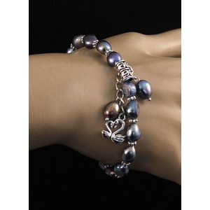 Браслет из жемчуга барокко 8-10мм черный, с подвеской