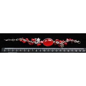 Браслет из кошачьего глаза (синт.),  цвет тёмно-оранжевый, овал 25х18мм, + галтовка коралл