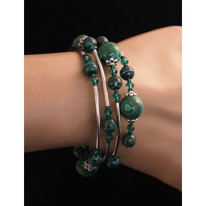 Браслет из малахита на струнке, шарик 12мм (иск.), шарик 6-7 мм 3-4 оборота