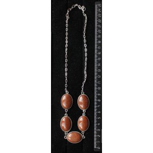 Колье из авантюрина красного (синт.), "5 овалов", камень 25х18мм