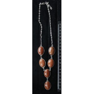 Колье из авантюрина красного (синт.), "6 овалов", камень 25х18мм