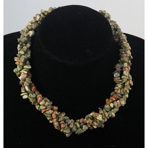 Бусы из унакита, галтовка, жгут 3 нити