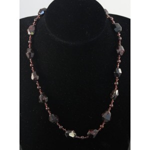 Бусы из граната, крупная огранка + шарик 6мм + хрусталь