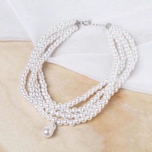 Колье с жемчугом "Диана". 4 нити, d=0,8, цвет белый, 40 см