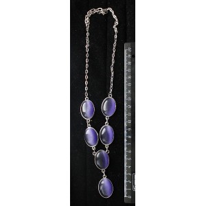Колье из кошачьего глаза (синт.), цвет фиолетовый, "6 овалов", камень 25х18мм