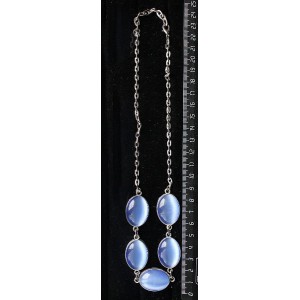 Колье из кошачьего глаза (синт.), цвет синий лавандовый, "5 овалов", камень 25х18мм