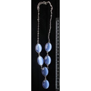 Колье из кошачьего глаза (синт.), цвет синий лавандовый, "6 овалов", камень 25х18мм