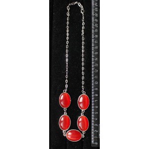 Колье из кошачьего глаза (синт.), цвет темно-оранжевый, "5 овалов", камень 25х18мм