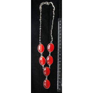 Колье из кошачьего глаза (синт.), цвет темно-оранжевый, "6 овалов", камень 25х18мм