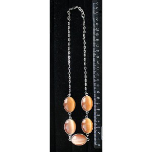 Колье из кошачьего глаза (синт.), цвет оранжевый, "5 овалов", камень 25х18мм