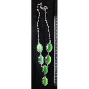 Колье из кошачьего глаза (синт.), цвет зелёный, "6 овалов", камень 25х18мм
