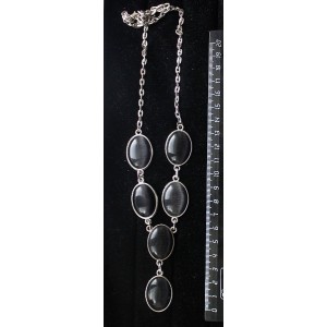 Колье из кошачьего глаза (синт.), цвет чёрный, "6 овалов", камень 25х18мм