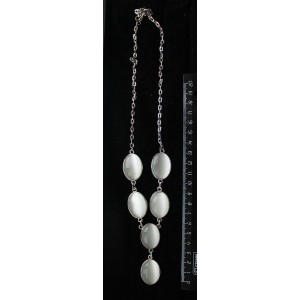 Колье из кошачьего глаза (синт.), цвет белый, "6 овалов", камень 25х18мм