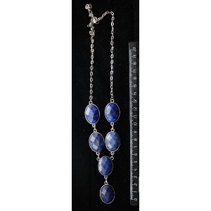 Колье из лазурита ярко-синего, однотонного, огранка, "6 овалов", камень 25х18мм