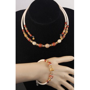 Комплект: колье и браслет на проволоке из яшмы песочной, красной и коричневой