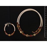 Комплект: колье и браслет на проволоке из яшмы песочной, красной и коричневой