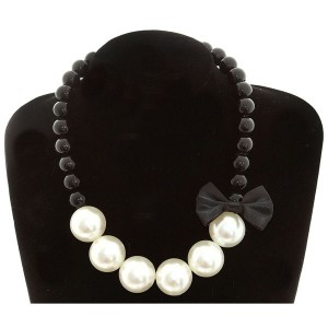 Бусы "Бантик", цвет черно-белый, 45см (пластик, текстиль)