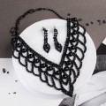 Комплект: серьги, колье "Вернисаж" шарики,цвет чёрный (стекло, стразы)